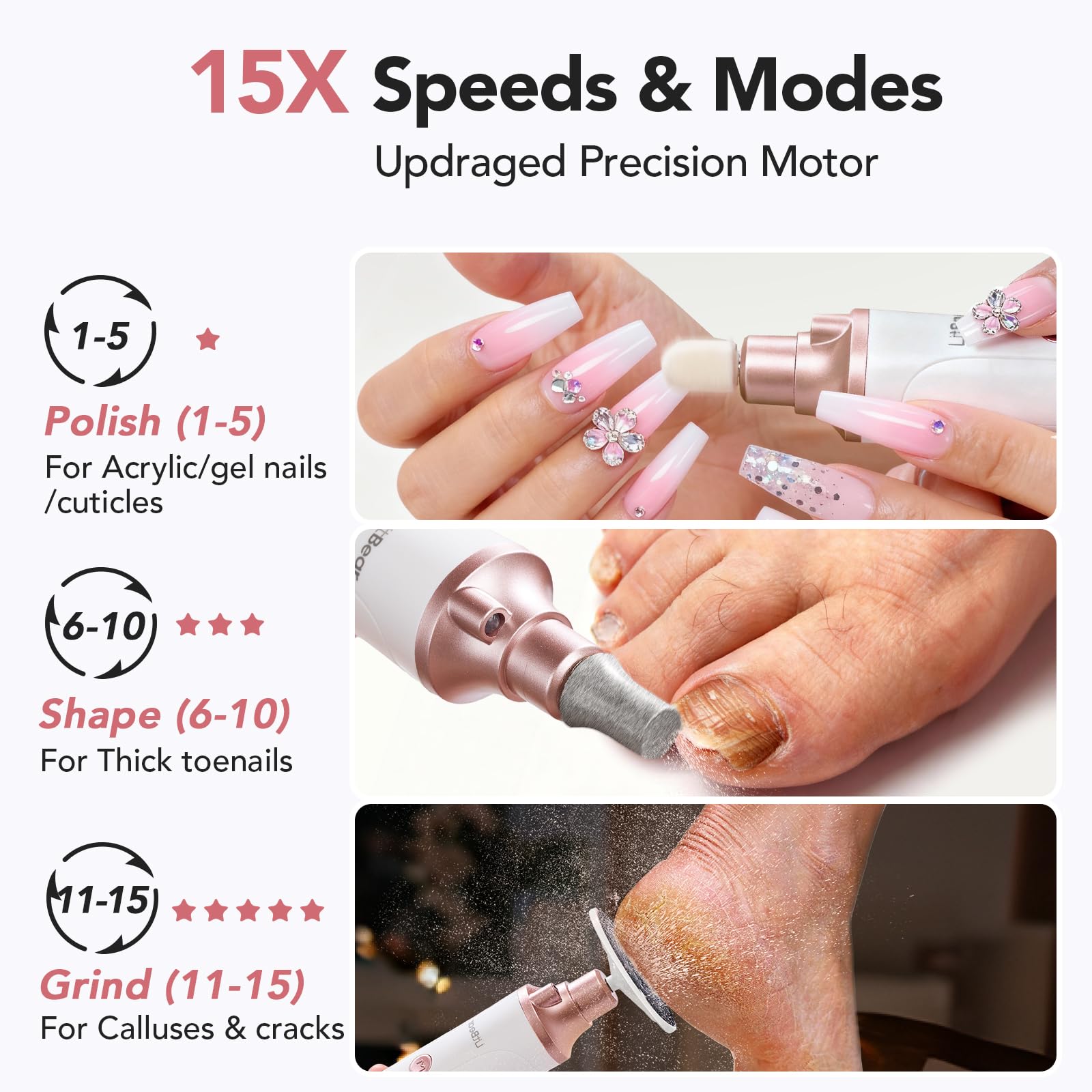 LitBear ergonomic pen-style nail filer enabling precise control for beginners and pros