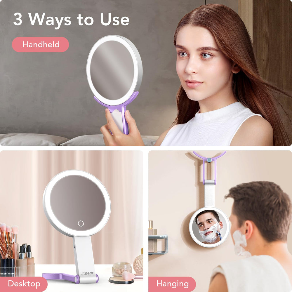 LitBear rechargeable makeup mirror with 1200mAh battery via USB-C.