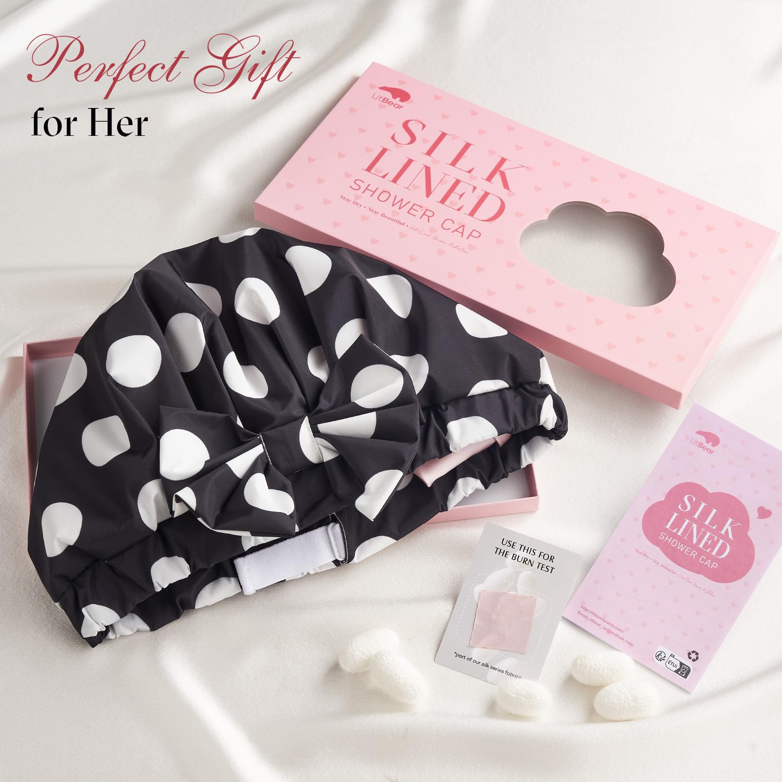 LitBear black-dots design adds chic detail while protecting hair.