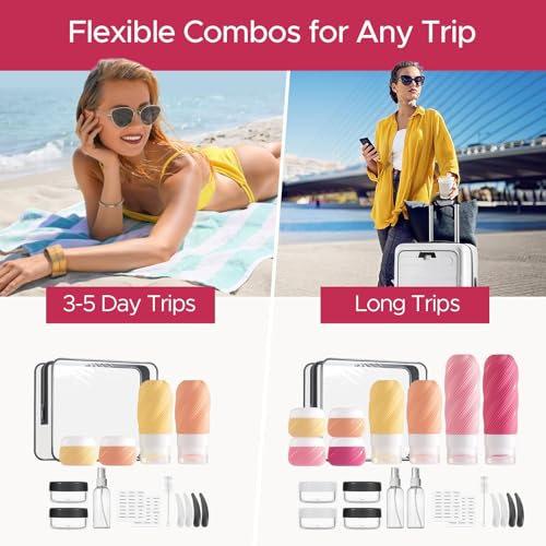 LitBear silicone travel bottles with 3oz and 2oz sizes for leak-free storage.