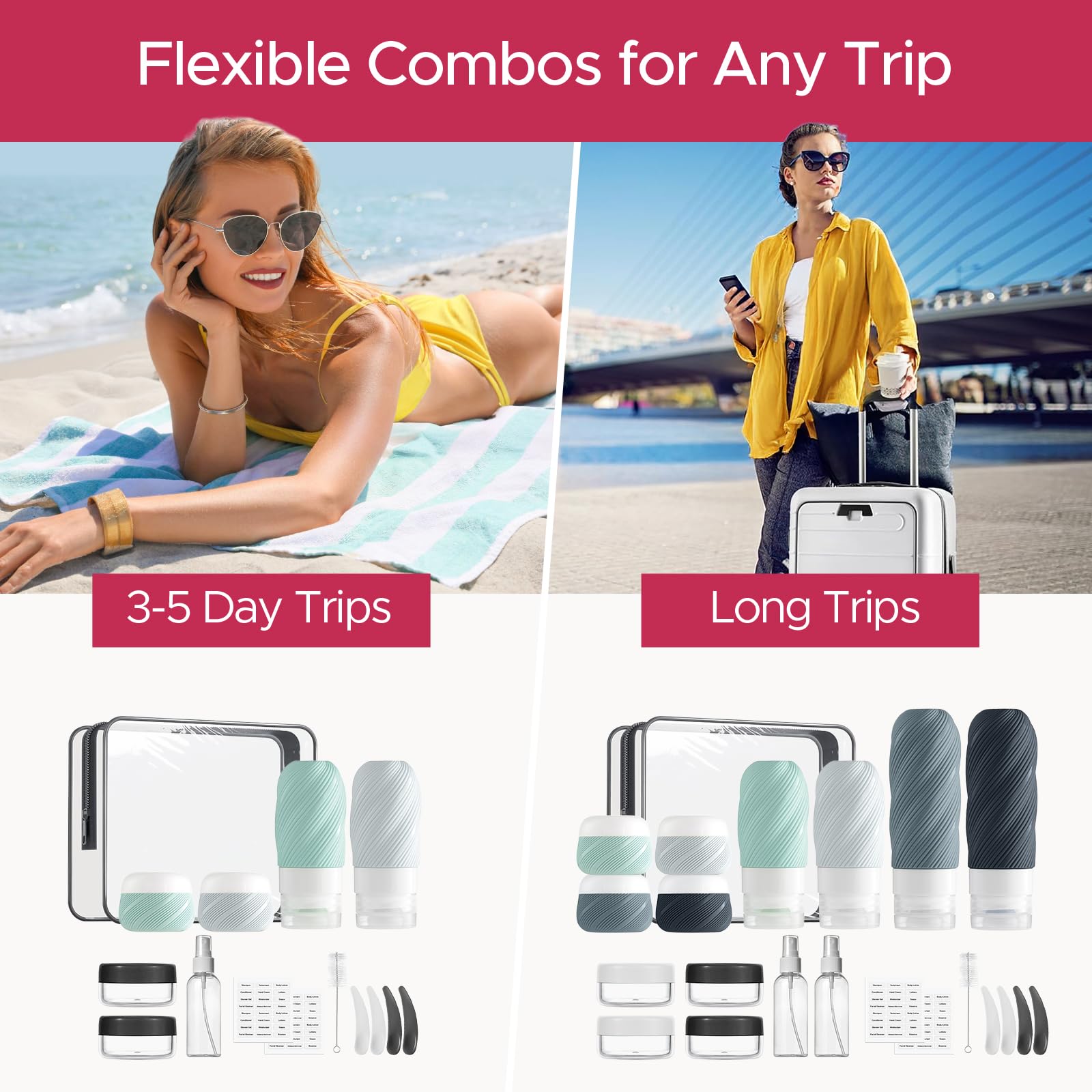 LitBear silicone travel bottles 3oz and 2oz for leak-free travel