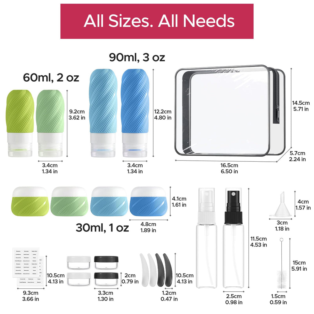 LitBear silicone travel bottles with 3oz and 2oz sizes prevent leaks.</