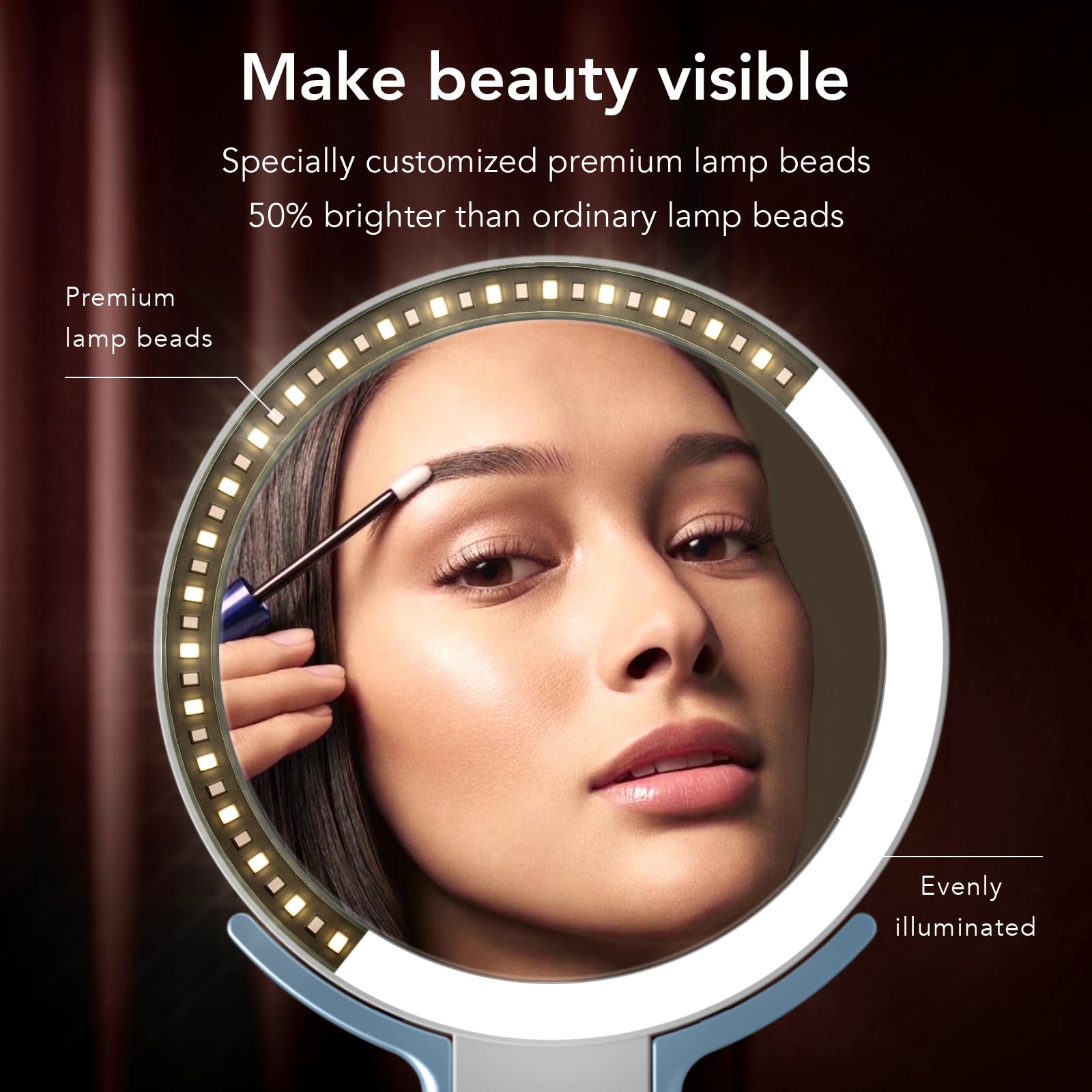 LitBear 10x magnification highlights fine detail for mascara and eyeliner.