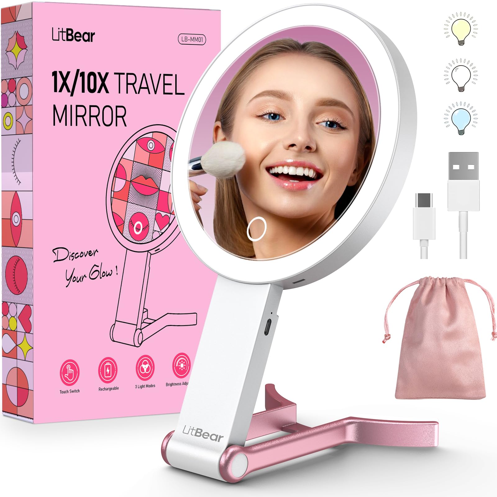 LitBear Travel Makeup Mirror lighting setup for flawless makeup in low light