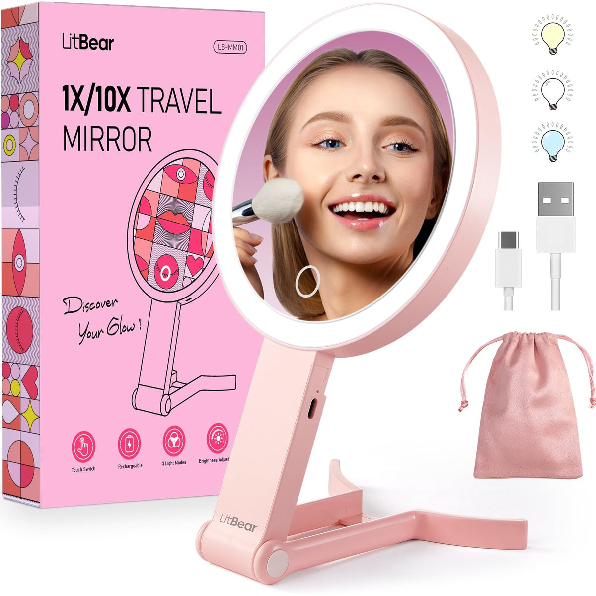 LitBear travel makeup mirror with lights for quick on-the-go makeup
