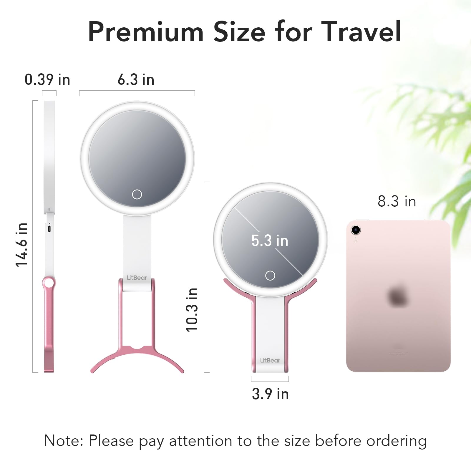 LitBear compact mirror fits in luggage with protective case
