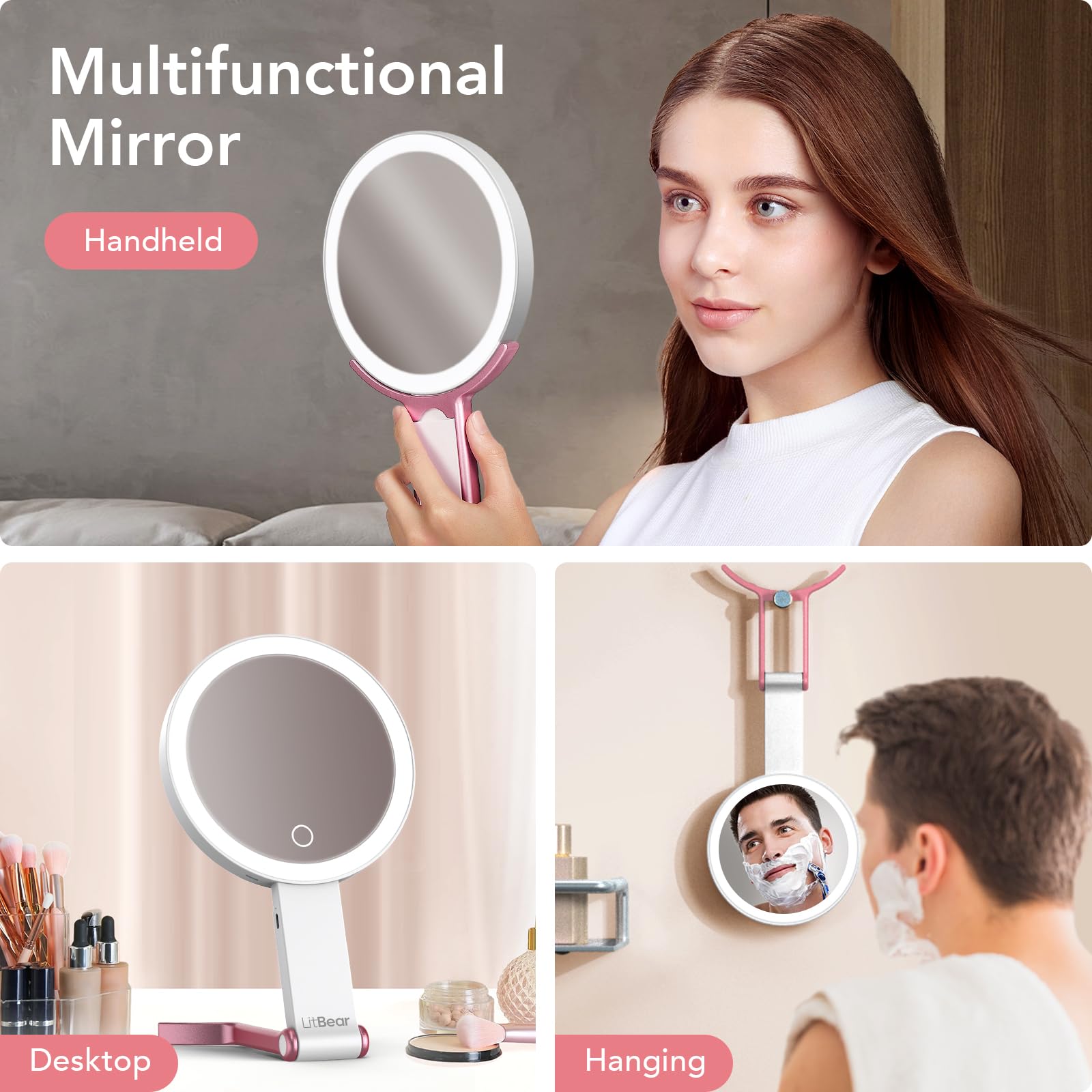 LitBear portable travel mirror with foldable handle for bags