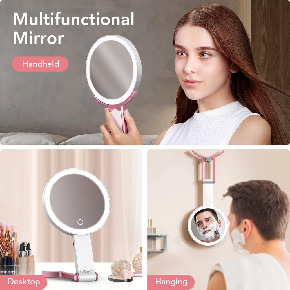 LitBear portable travel mirror with foldable handle for bags