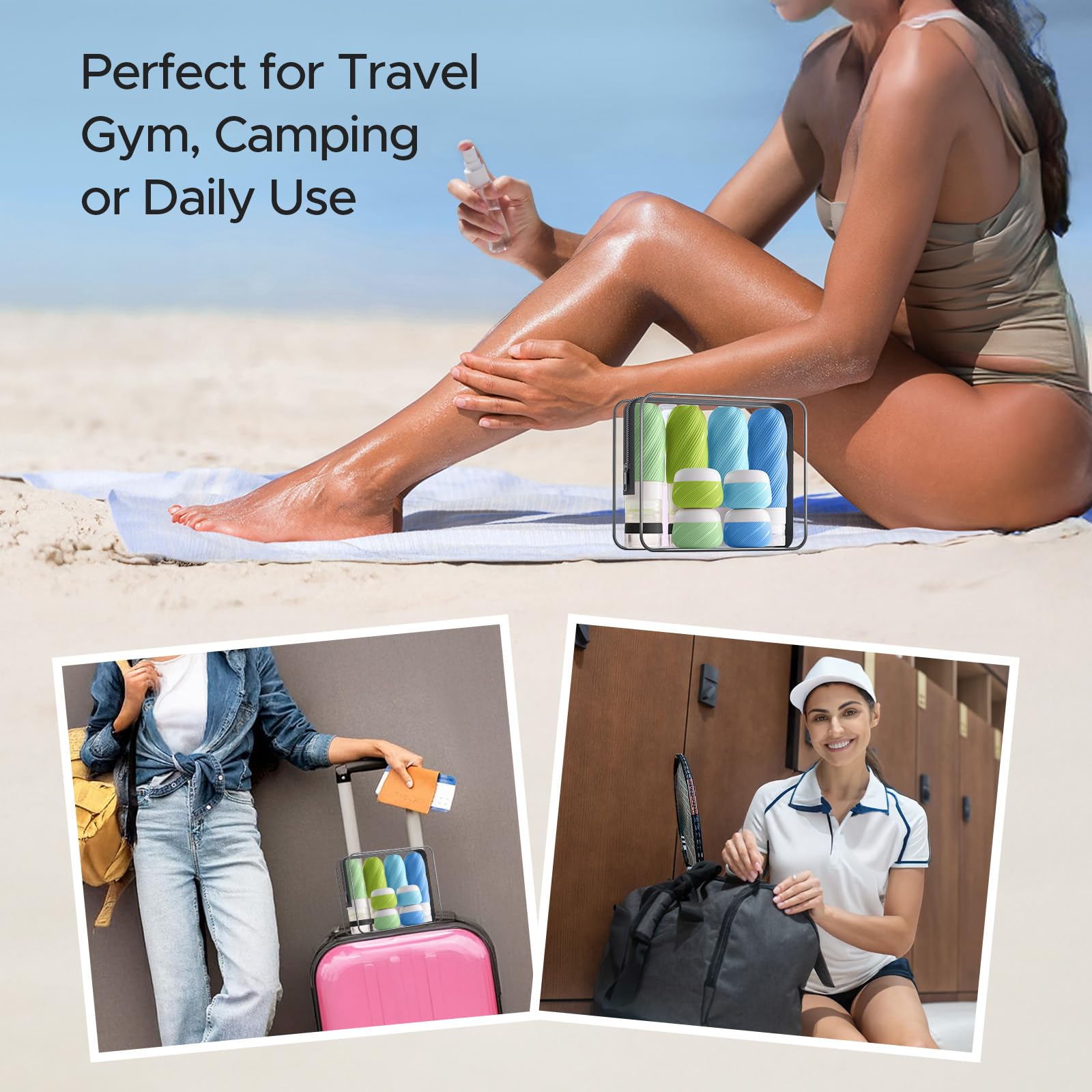 LitBear TSA-clear bag keeps bottles organized and airport-friendly.