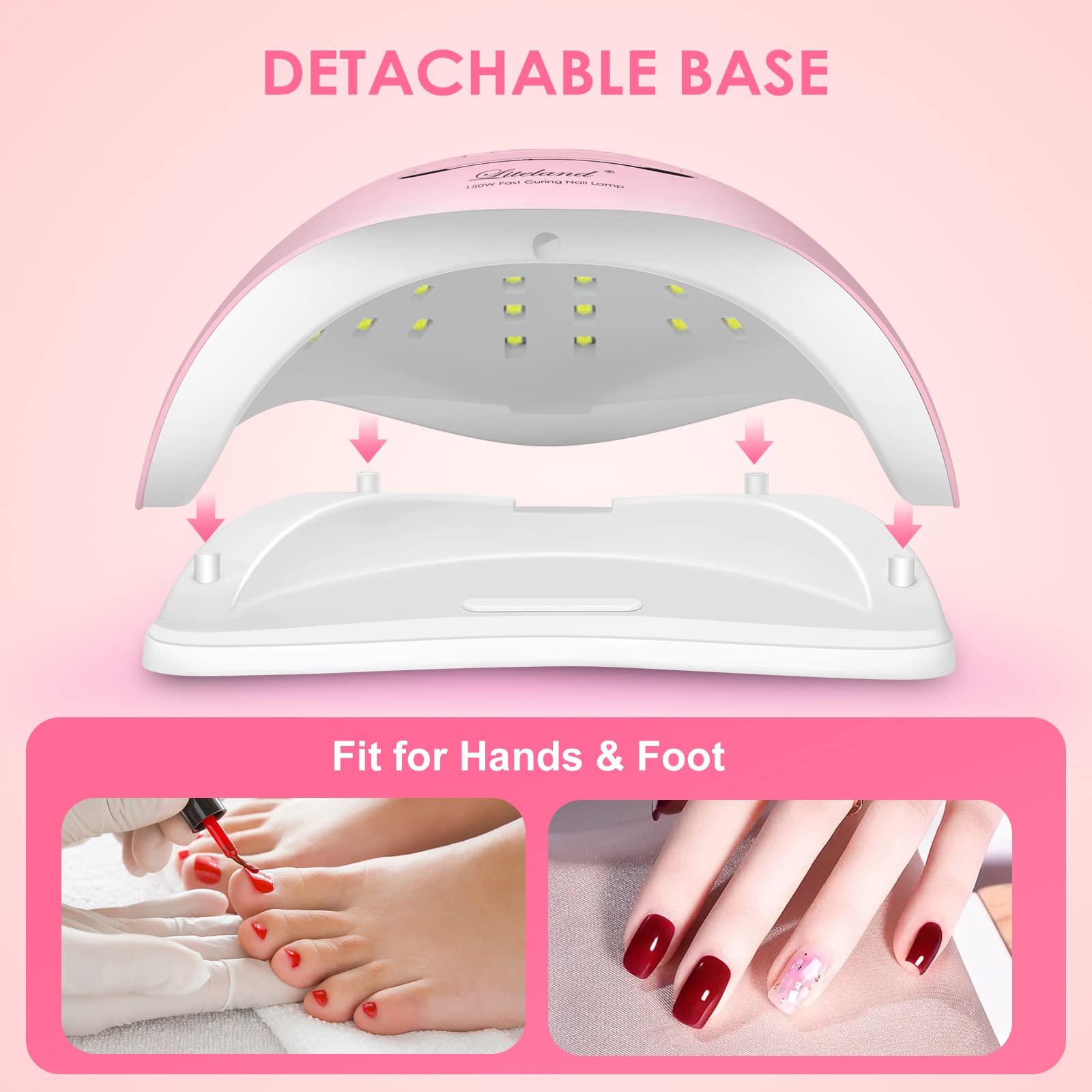 Liteland UV nail lamp portable handle enables easy transport and setup.