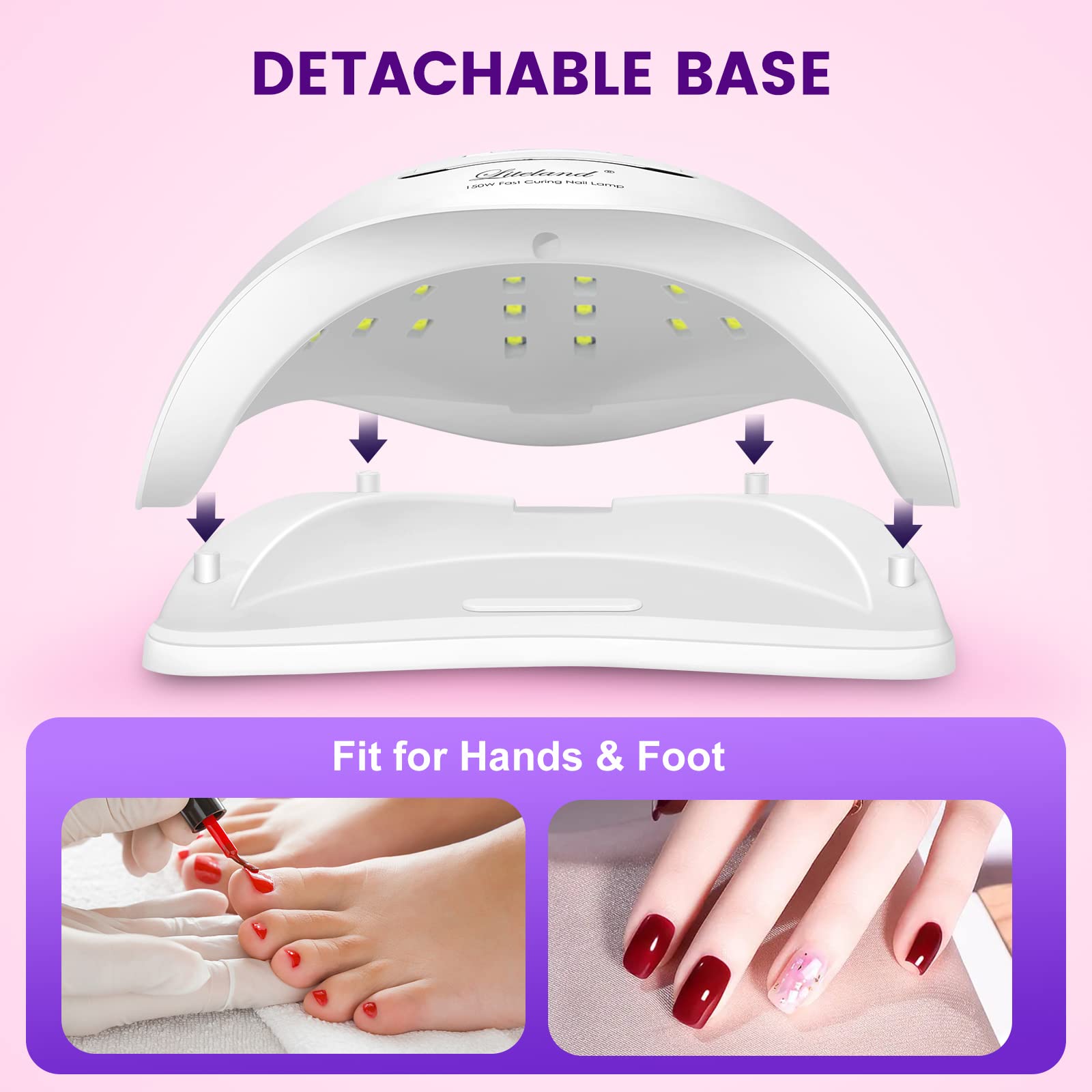 Liteland UV nail lamp portable handle enables easy transport and storage.