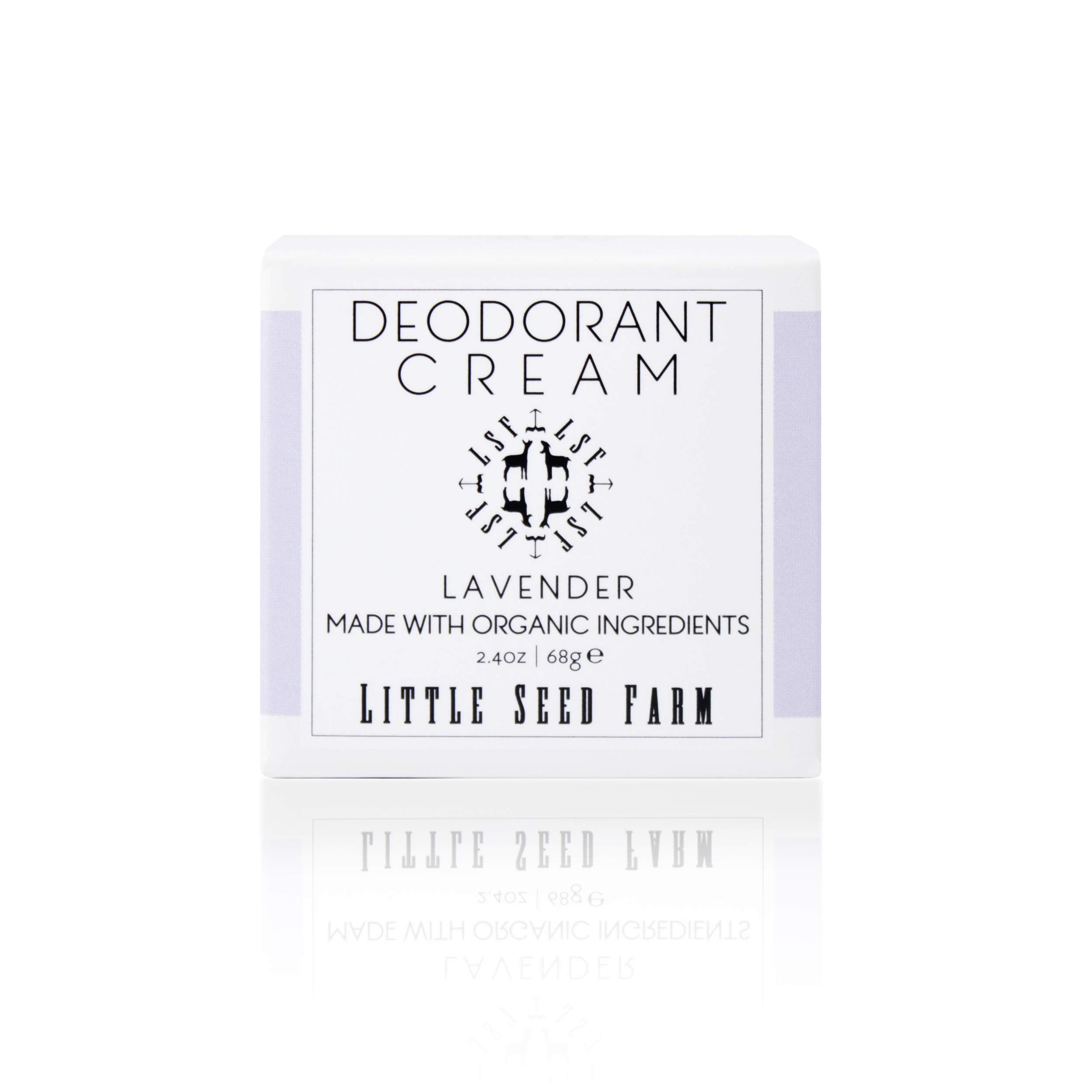 Little Seed Farm lavender deodorant cream jar closeup showing silky texture for long-lasting freshness.