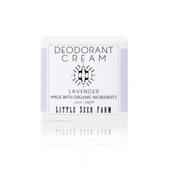 Little Seed Farm lavender deodorant cream jar closeup showing silky texture for long-lasting freshness.