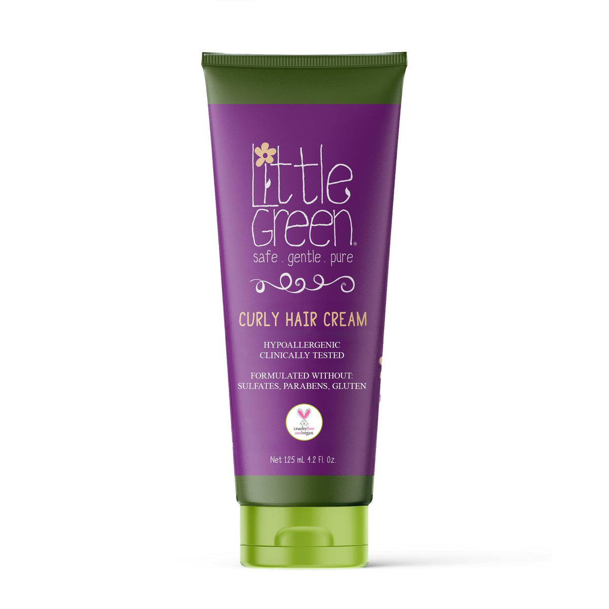 Little Green Kids Curly Hair Cream bottle showing frizz control for defined curls