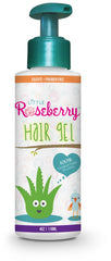Little Roseberry hair gel bottle shows chemical-free formula for gentle styling