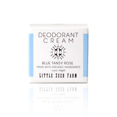 Little Seed Farm blue tansy rose deodorant jar showing creamy natural formula.