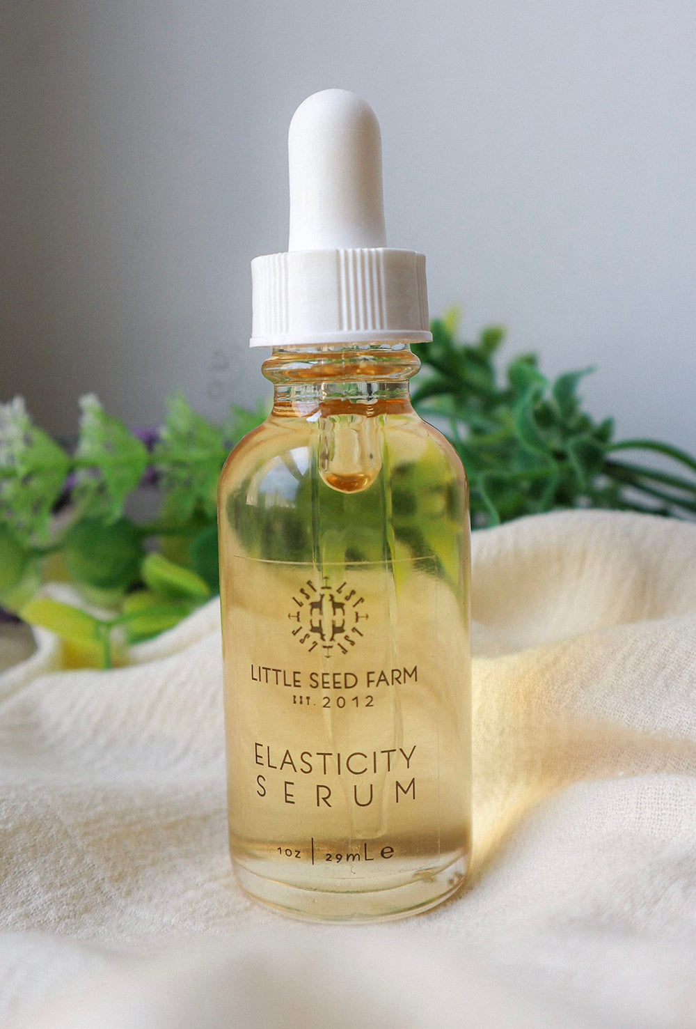 Little Seed Farm Elasticity Serum pump indicates easy daily application and quick absorption.