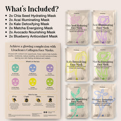 LivaClean collagen sheet mask closeup hydration emphasizes hyaluronic acid and glycerin moisture.