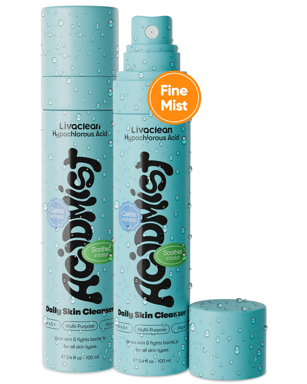 LivaClean hypochlorous spray bottle closeup showing gentle cleansing for sensitive skin