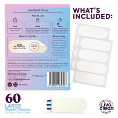 LivaClean large pimple patches closeup with salicylic acid; targets oil and impurities