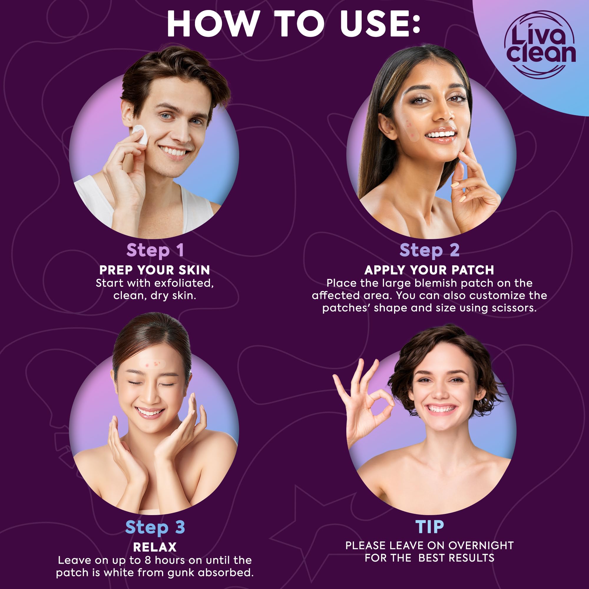 LivaClean large patches on skin; discreet coverage for consistent acne care