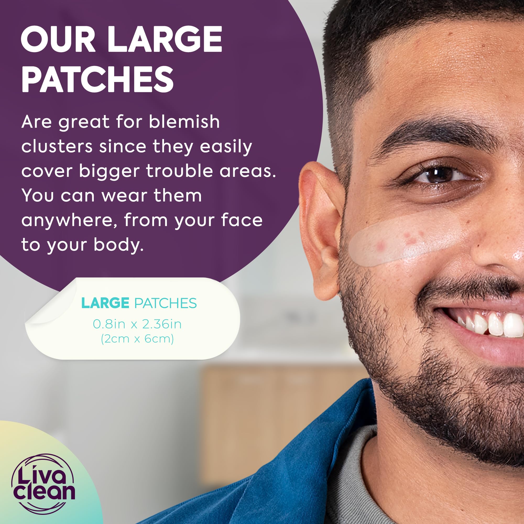 LivaClean patch on chin area offers broad coverage for larger breakouts