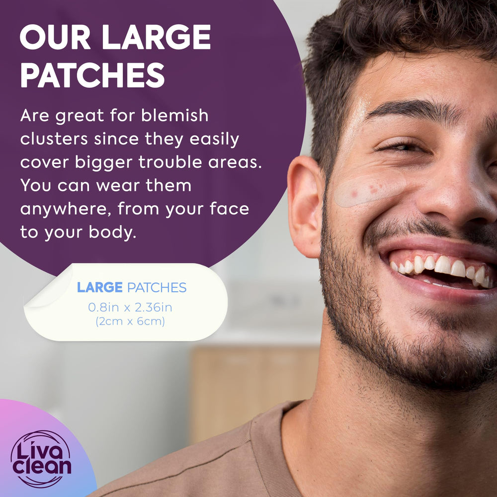 LivaClean patch on forehead; targeting breakouts with flexible fit