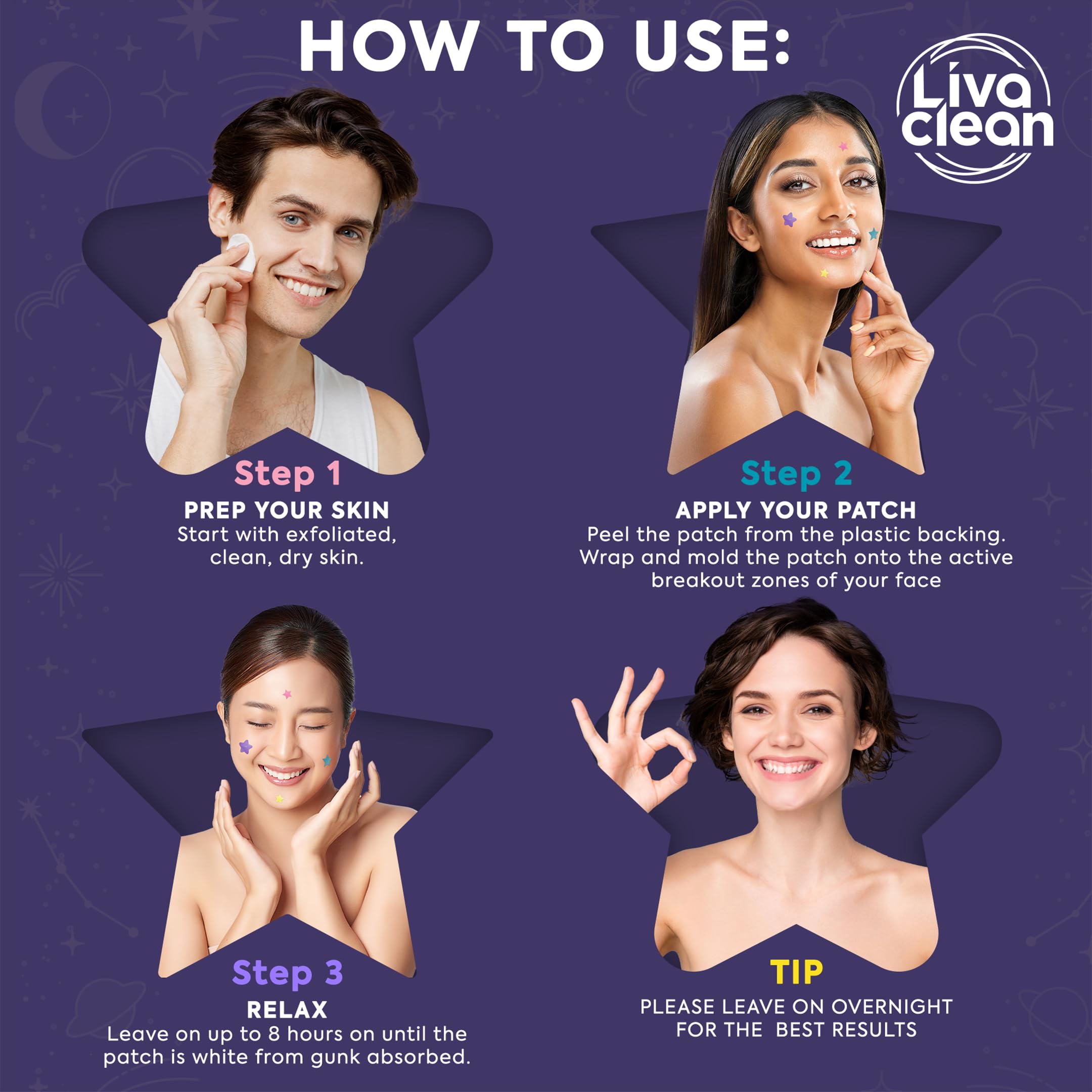 Livaclean star patch 14mm space purple offers discreet zit coverage and sebum control.
