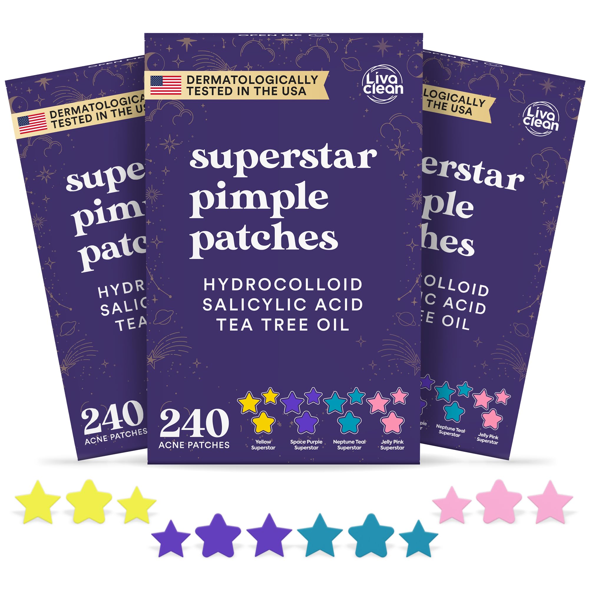 Livaclean star patch 14mm yellow covers blemishes and absorbs oils for clearer skin.