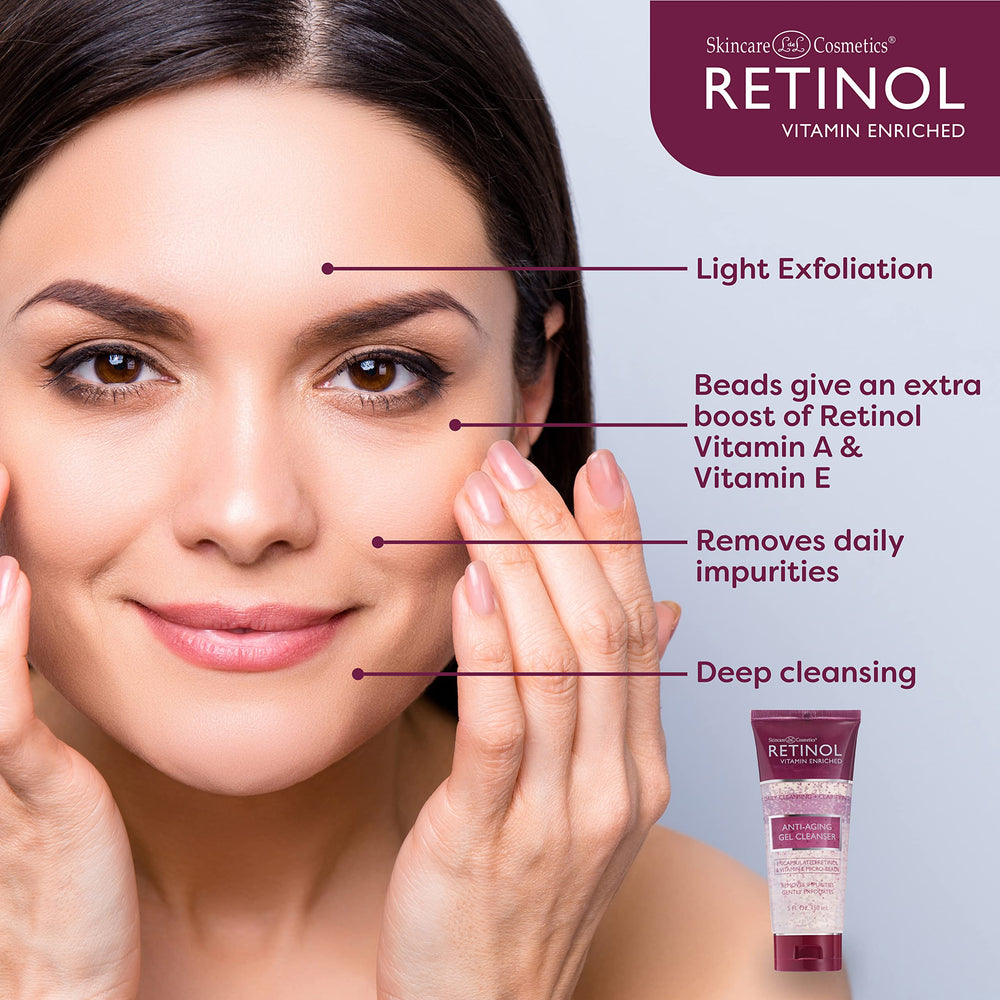 Vitamin E-rich beads visible in LIVAURA Retinol Gel Cleanser close-up for nourishment.