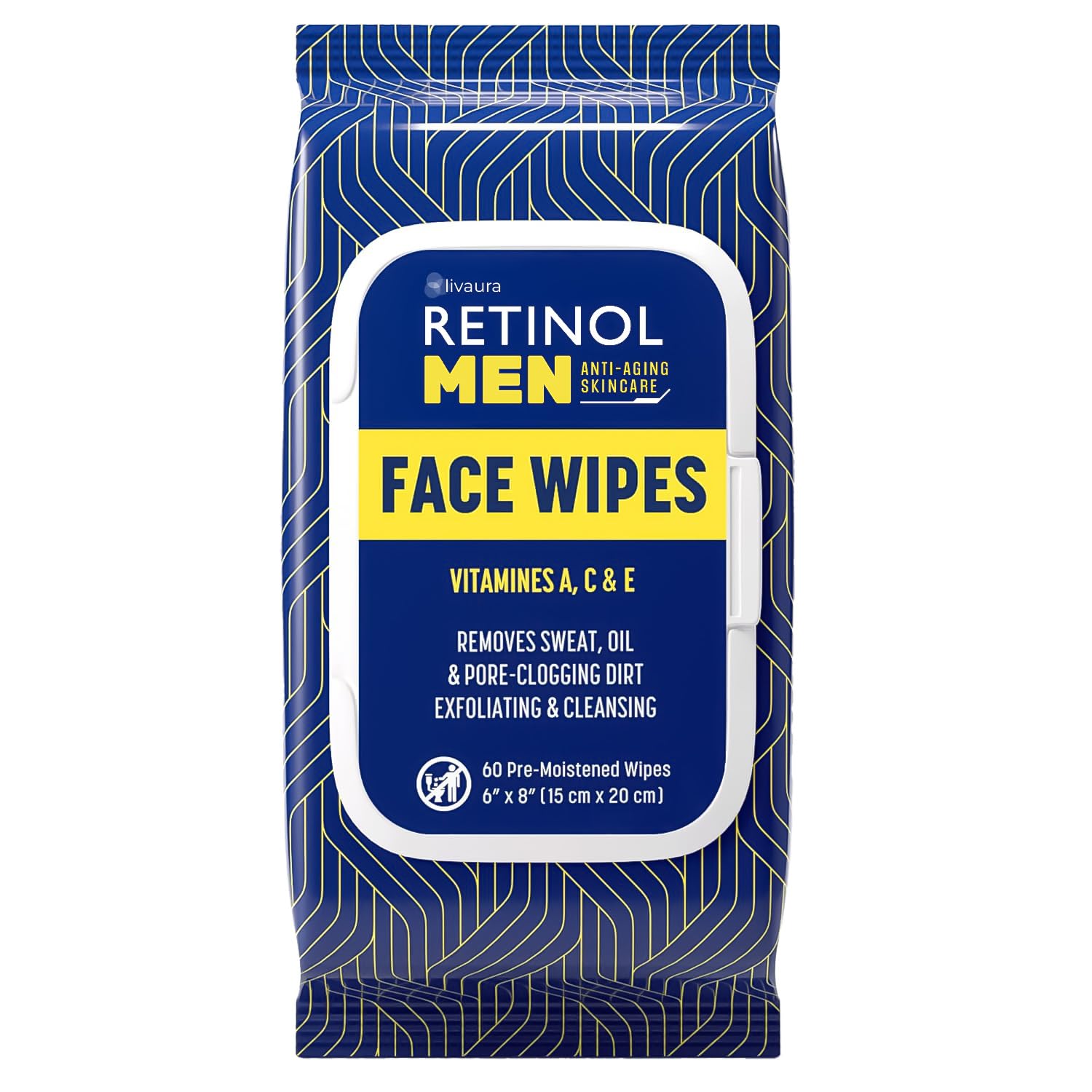 LIVAURA Retinol Men facial wipes packaging for on-the-go cleansing