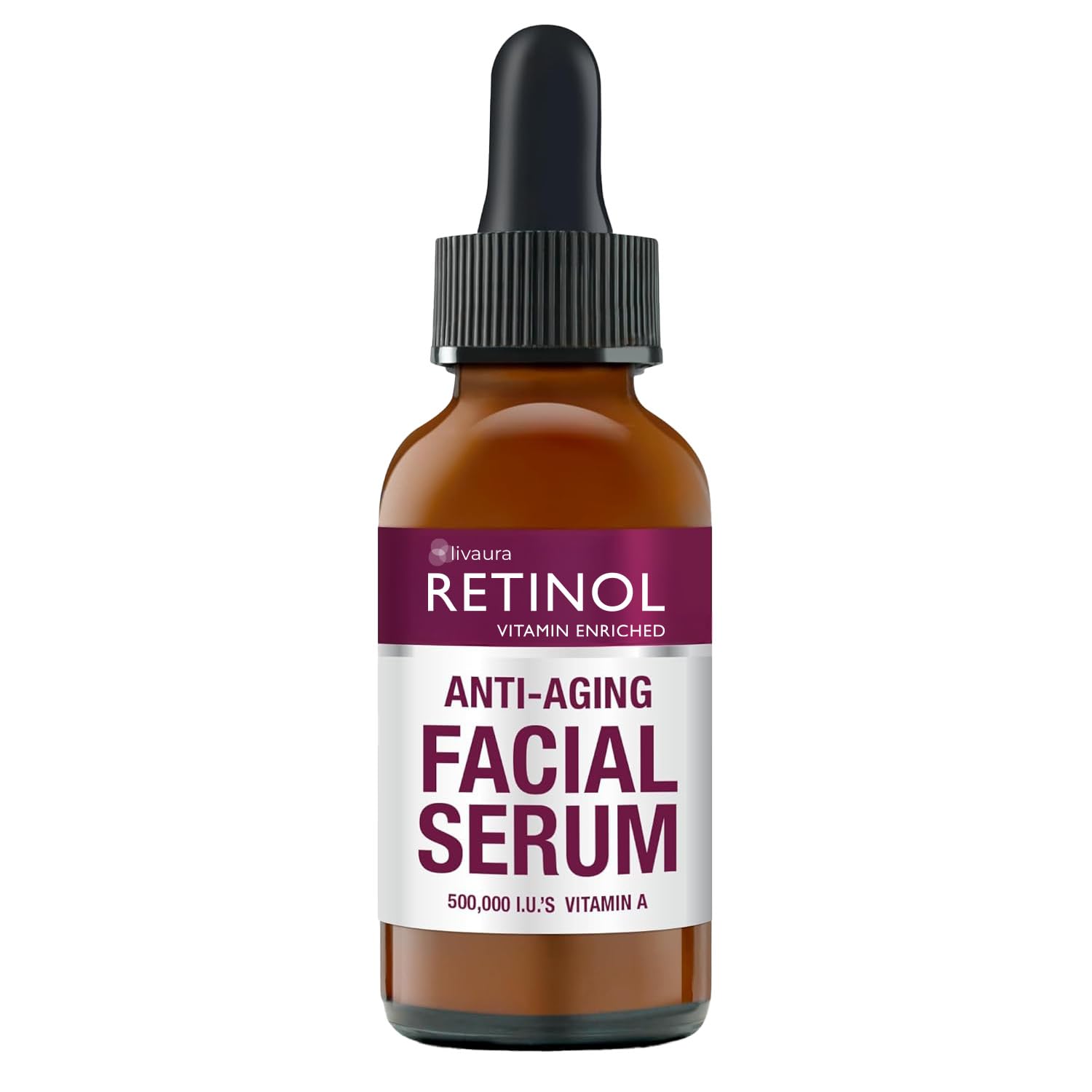 LIVAURA Retinol serum bottle closeup highlights premium packaging and silky texture.