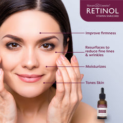 LIVAURA Retinol serum texture swatch demonstrates creamy, fast-absorbing formula for daily use.
