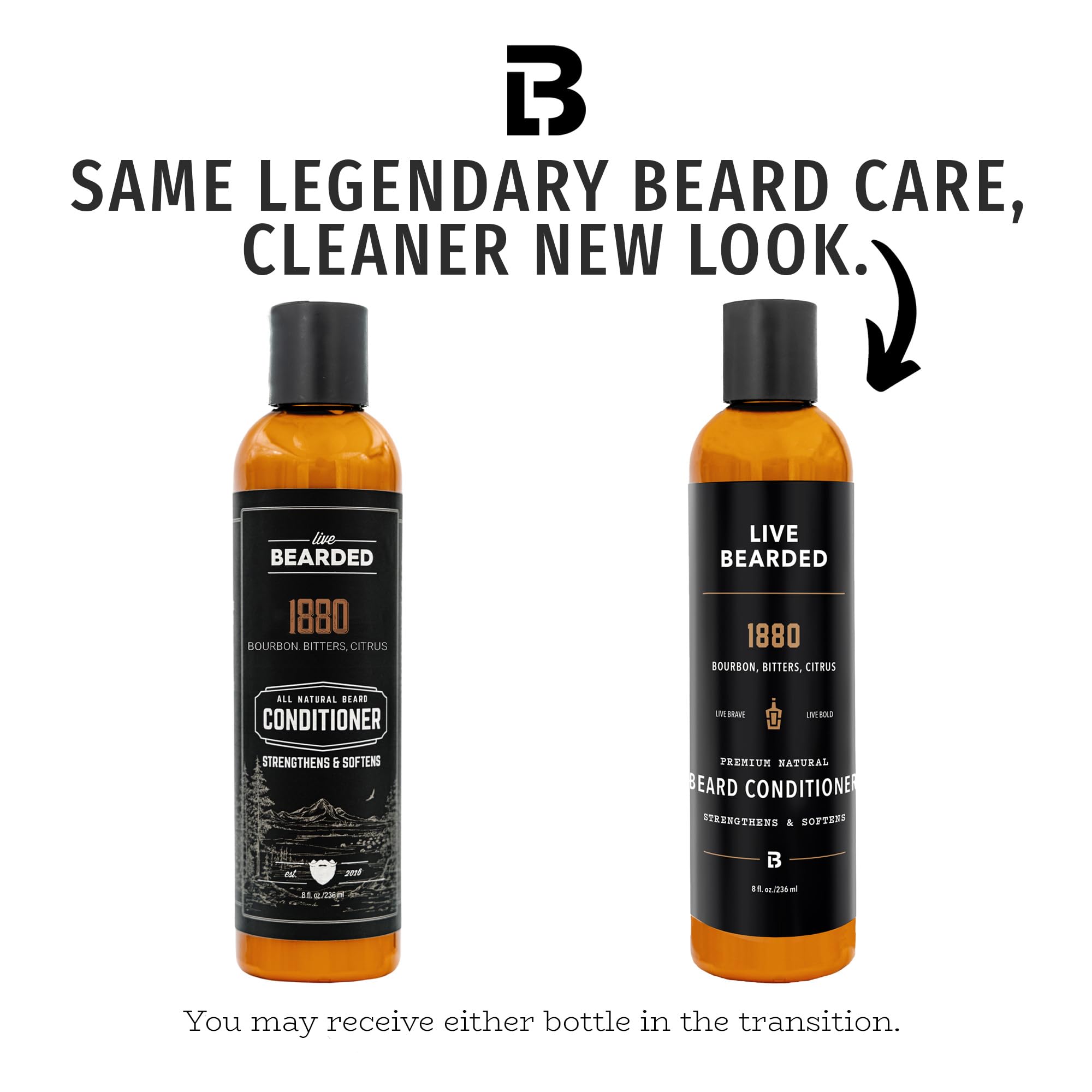 Live Bearded 1880-scent bottle shot highlighting refreshing bourbon citrus fragrance for daily beard care.