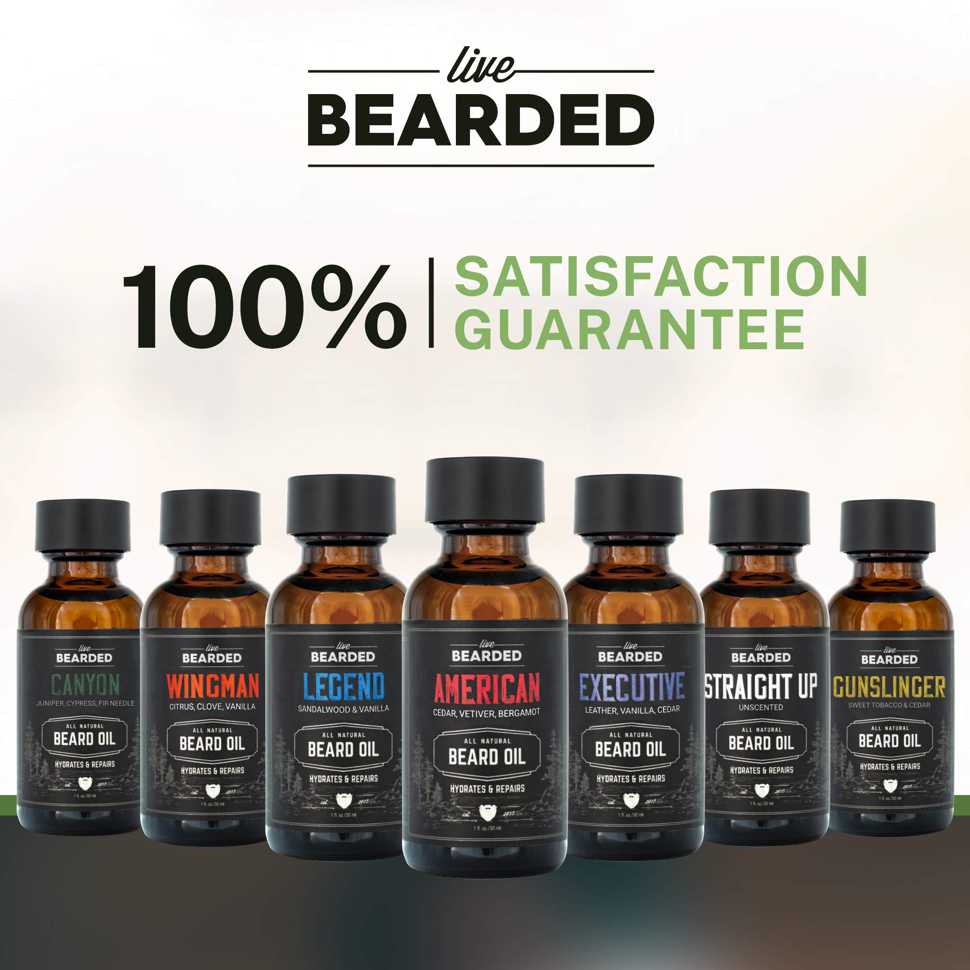 Live Bearded 1 oz packaging shown for convenient daily beard care routine.
