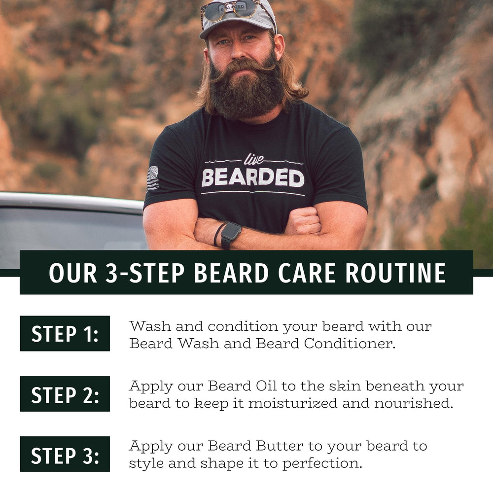 Live Bearded beard butter packaging display suitable for gifting.