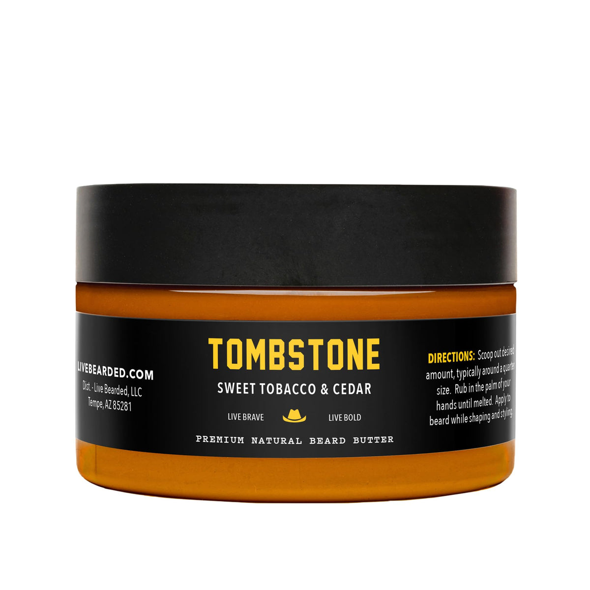 Live Bearded beard butter Tombstone tin shows rich texture for easy daily conditioning.