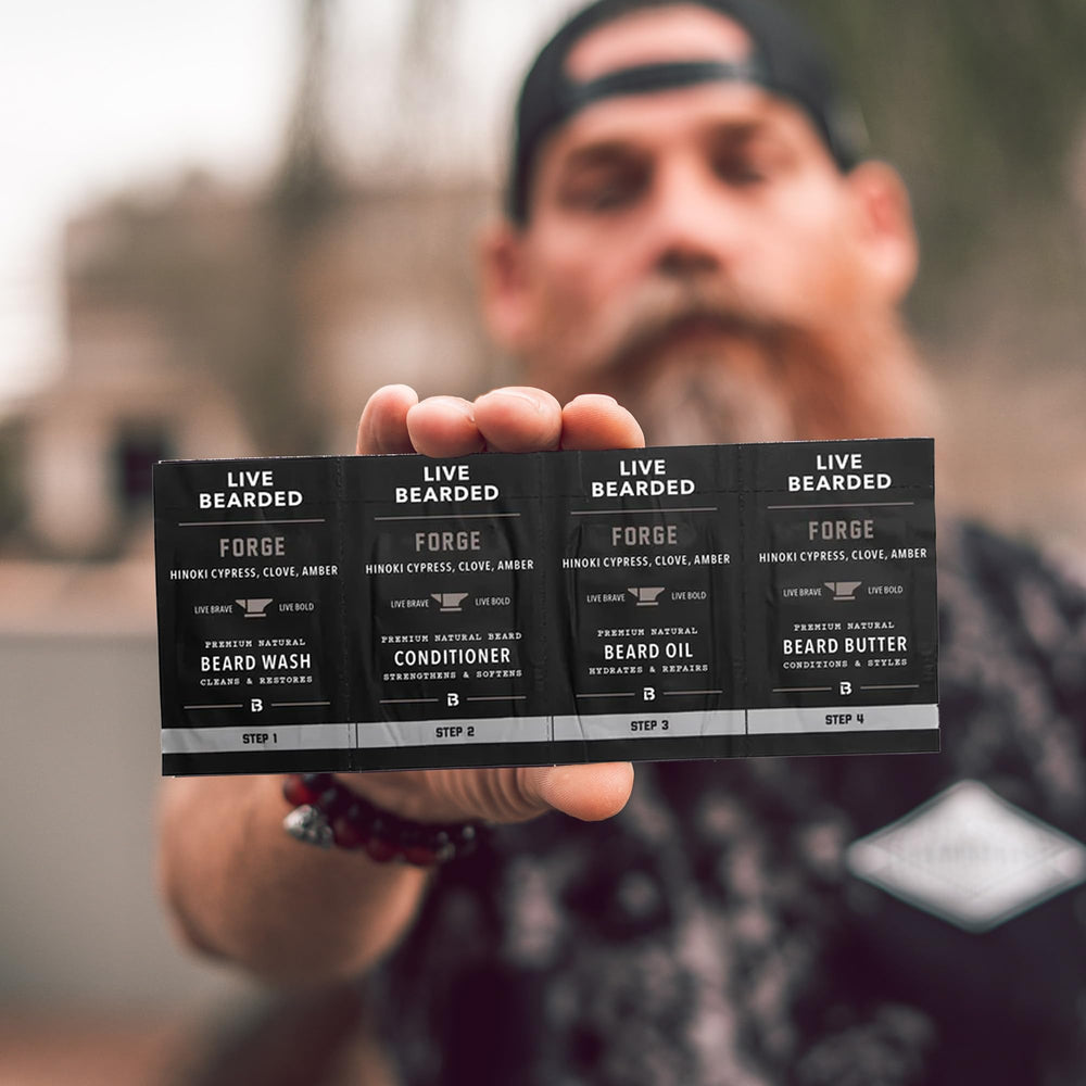 Live Bearded beard butter tub conveys conditioning cream for softer, manageable facial hair.