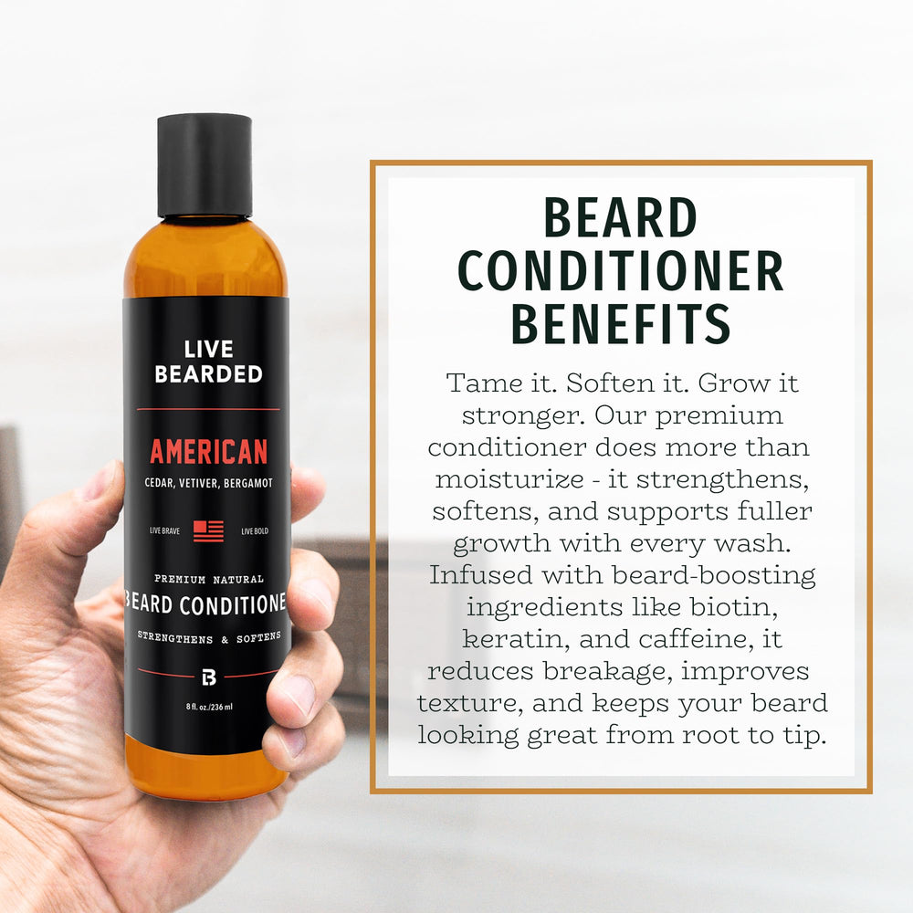 Live Bearded Beard Conditioner ingredients label highlighting biotin and caffeine