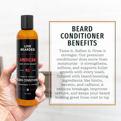 Live Bearded Beard Conditioner ingredients label highlighting biotin and caffeine