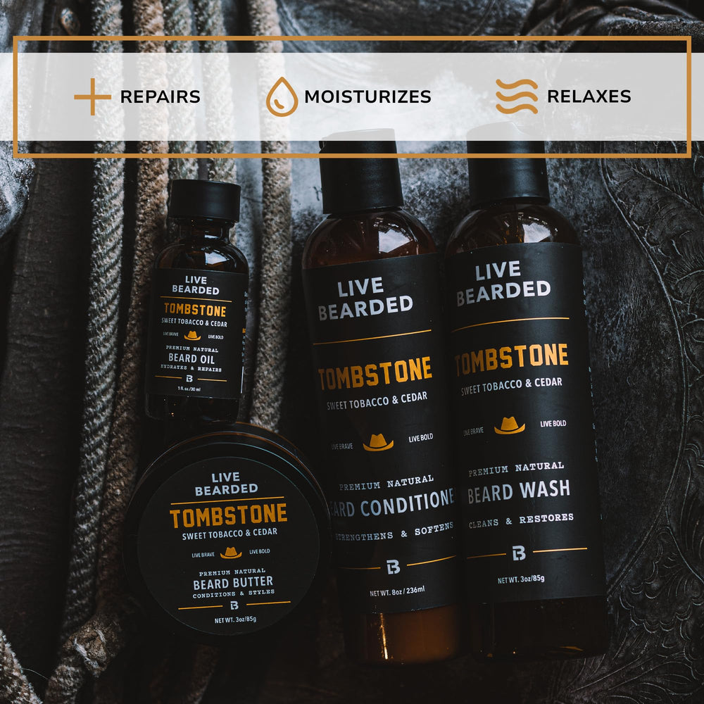 Live Bearded beard oil bottle nourishes skin and hair for easier styling.