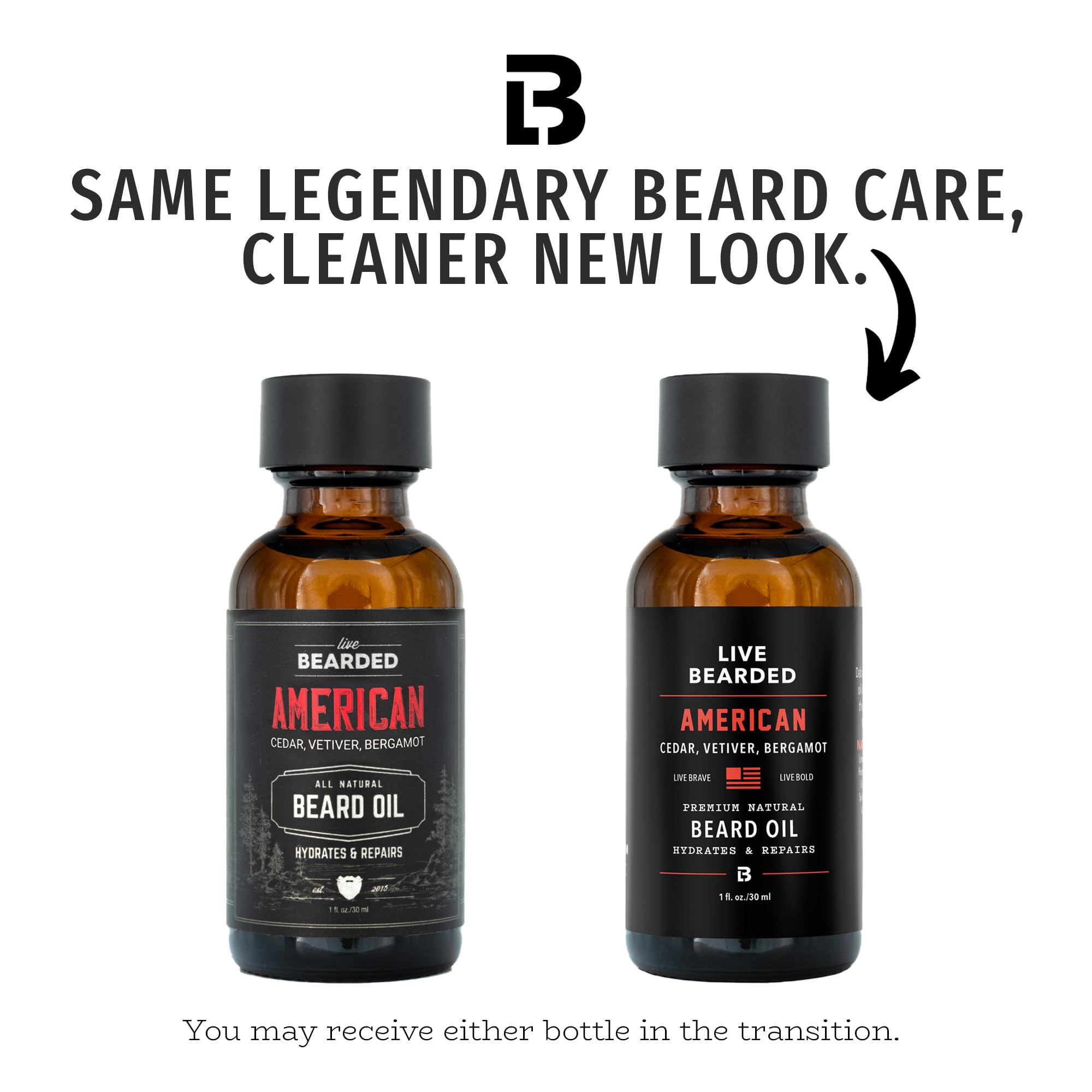 Live Bearded ingredients glass bottle close-up emphasizes all-natural jojoba nourishment for skin and beard.