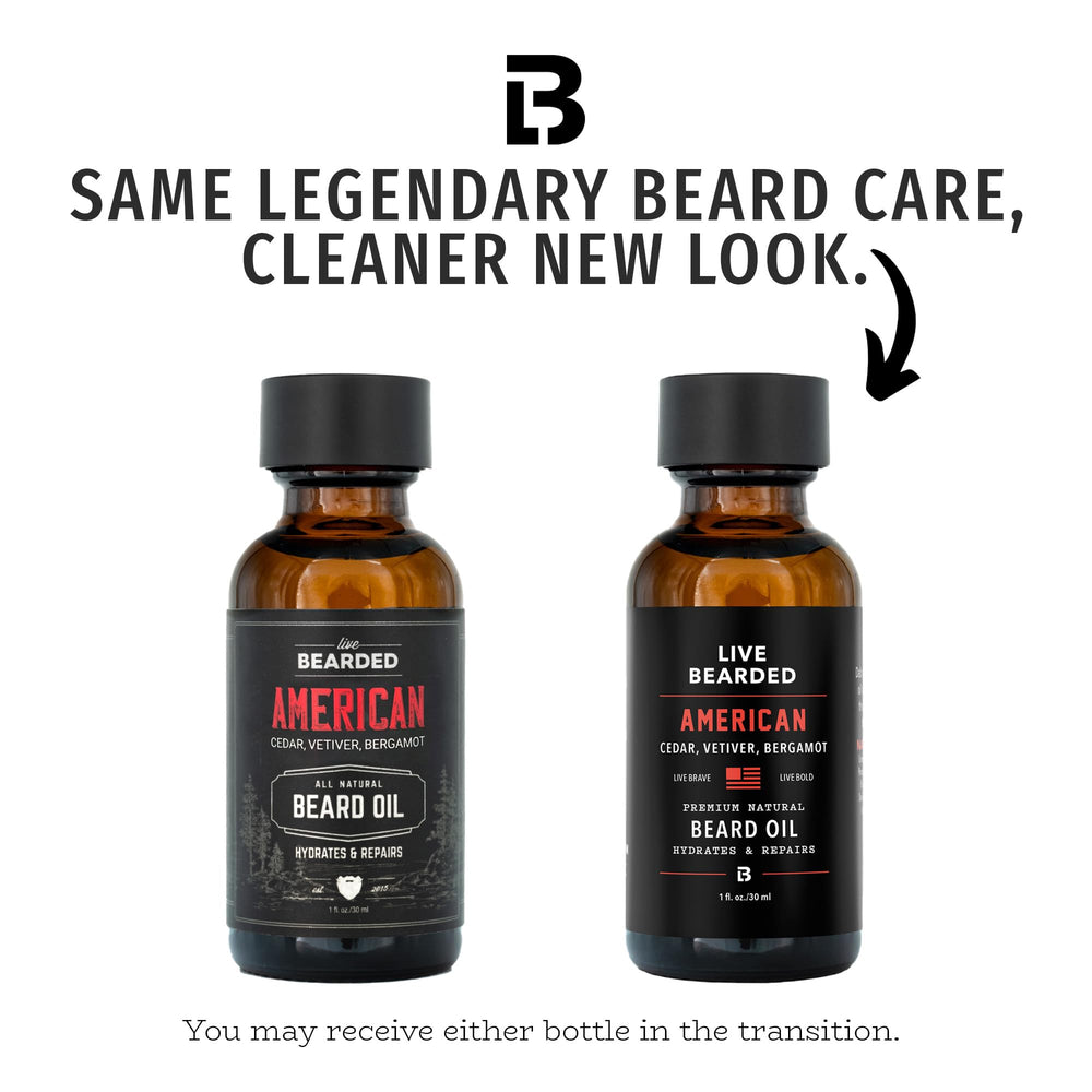 Live Bearded ingredients glass bottle close-up emphasizes all-natural jojoba nourishment for skin and beard.