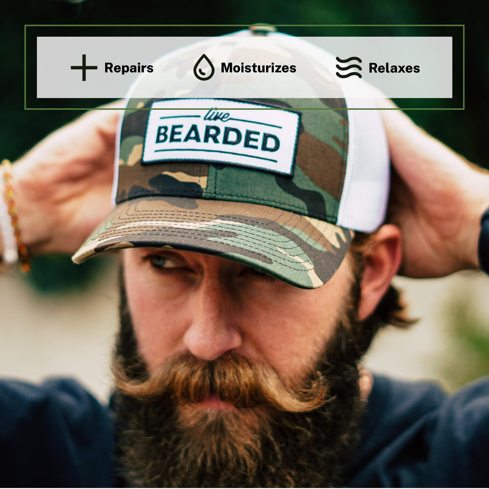Live Bearded beard oil on beard application showing smooth absorption