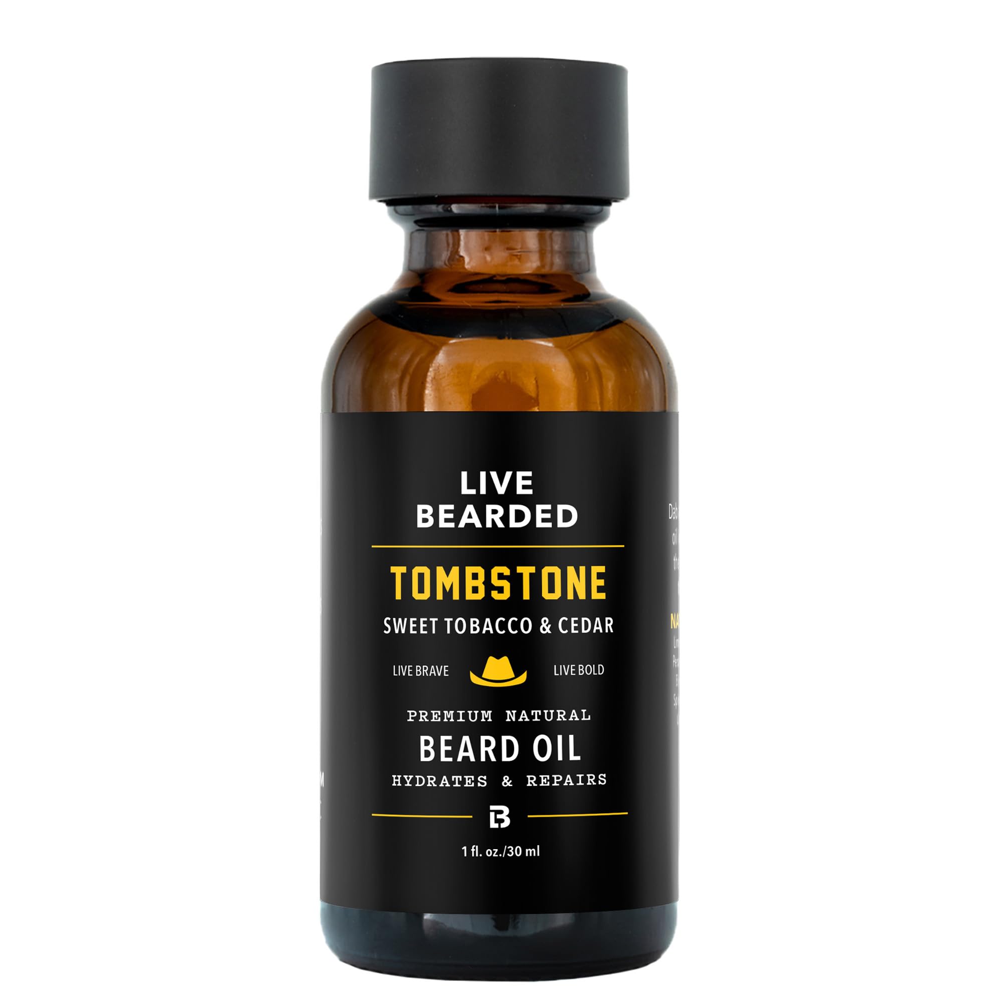 Live Bearded Tombstone beard oil bottle front view for smoother skin and well-groomed beard