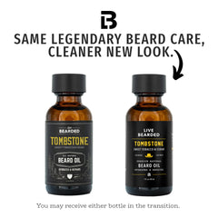 Live Bearded Tombstone bottle pour showing quick absorption for hydrated skin and itch relief
