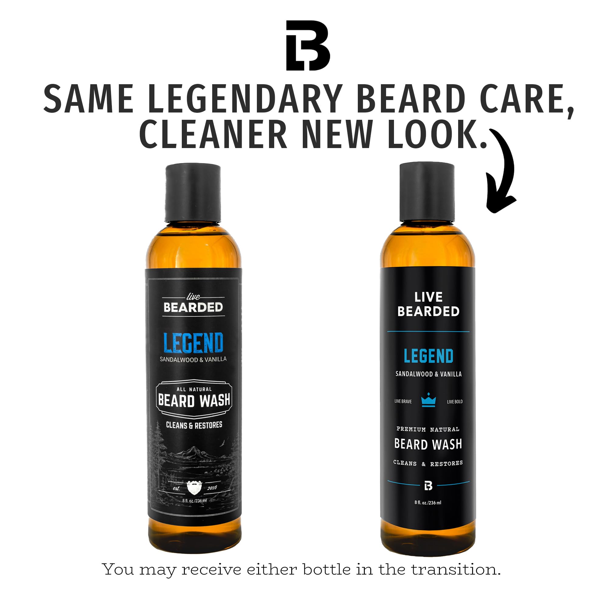 Live Bearded Beard Wash bottle label highlighting USA-made, all-natural formula.