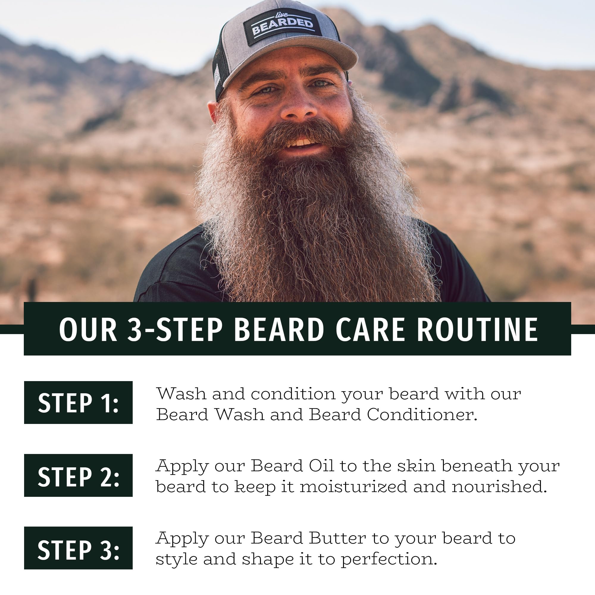 Live Bearded biotin caffeine boost image emphasizing strengthened beard health and growth potential.