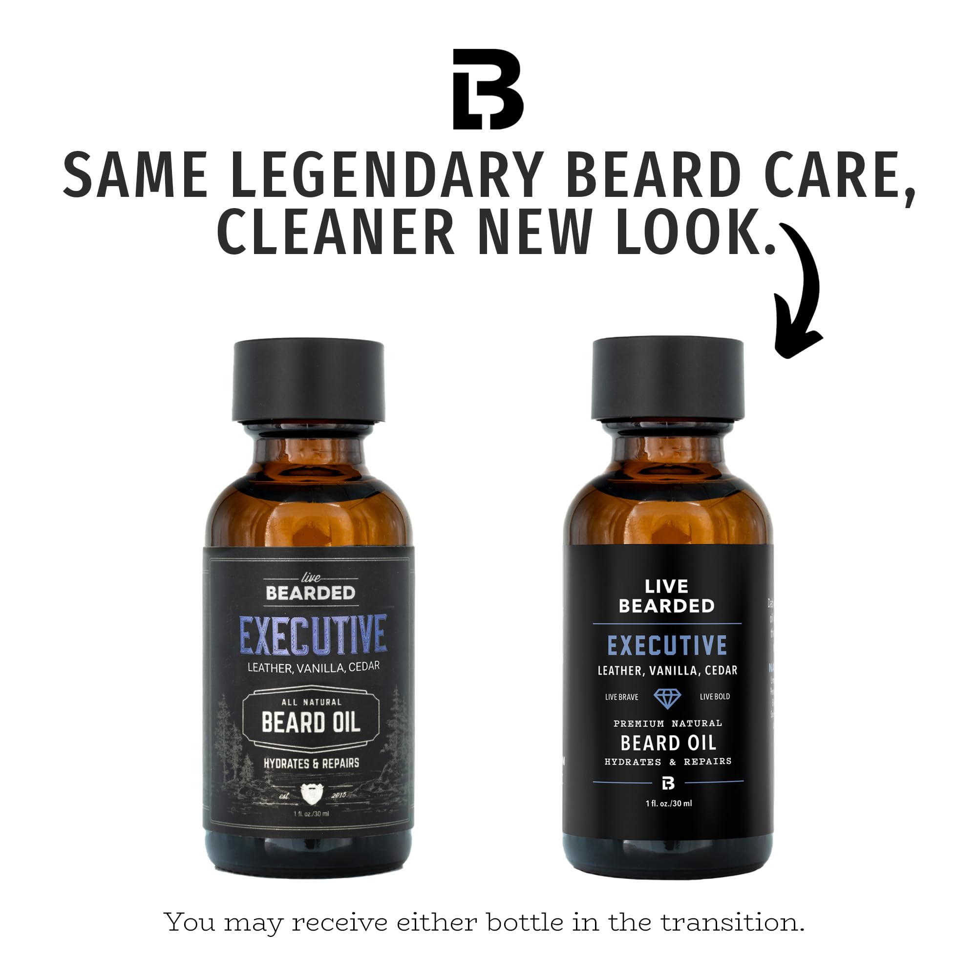 Live Bearded Executive Scent Cedar-Vanilla bottle evokes premium masculine aroma for daily beard care