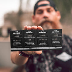 Live Bearded sample-pack beard conditioner tube for softer whiskers.